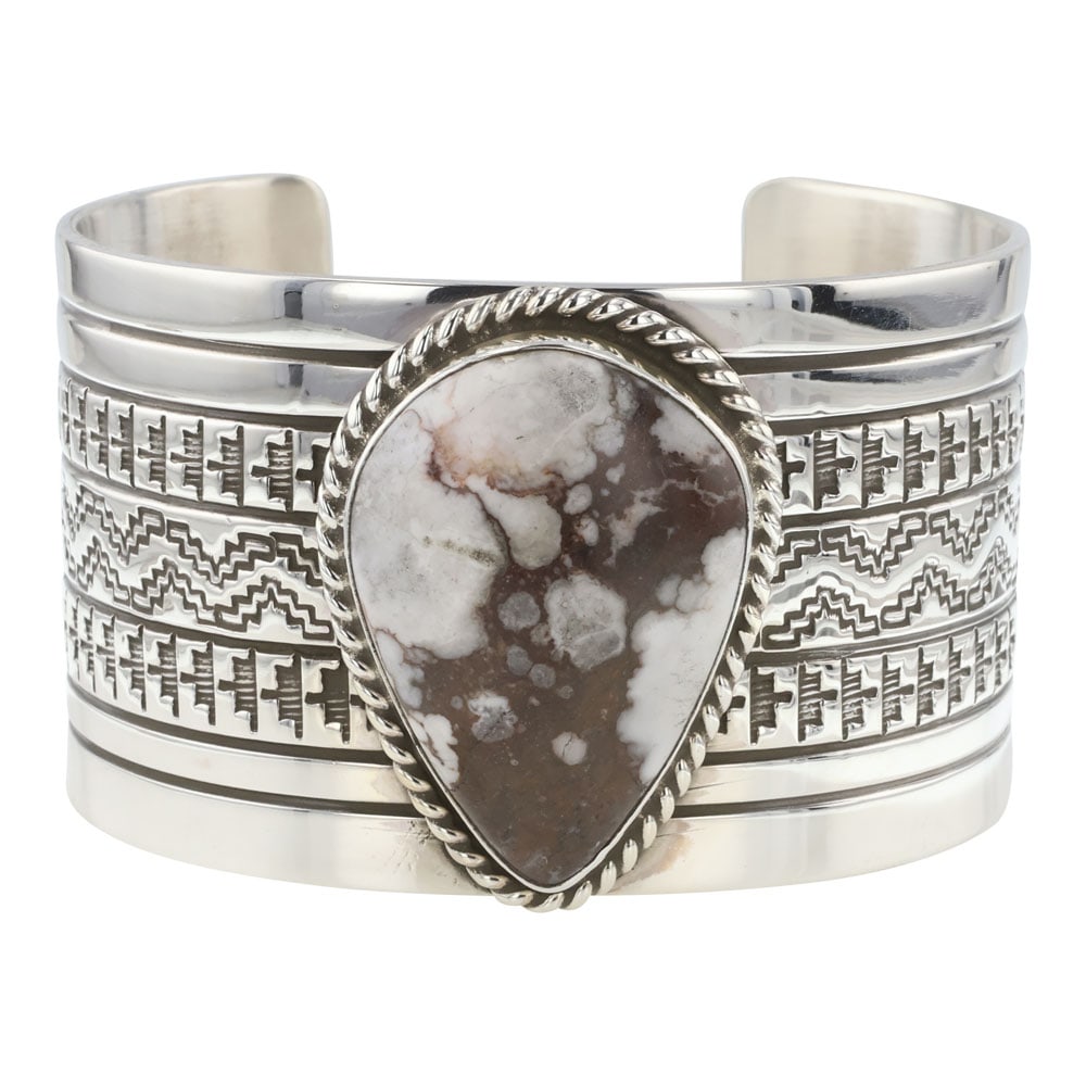 Rick Enriquez Wildhorse Cuff Bracelet: Sterling Silver | Genuine Wildhorse | Rick Enriquez Wildhorse Cuff Bracelet | Navajo Native American Southwest Indian Jewelry | Good (no breaks or damages) | Approximate Weight: 112 Grams | Bracelet: 