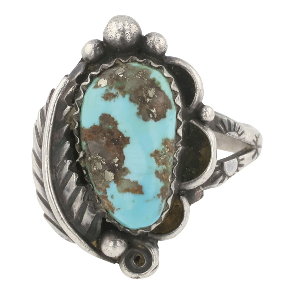 Vintage Navajo Turquoise Ring: Sterling Silver | Genuine Turquoise | Vintage Navajo Turquoise Ring | Navajo Native American Southwest Indian Jewelry | Good (no breaks or damages) | Approximate Weight: 4 | Ring: 5.75 size, 1" face w