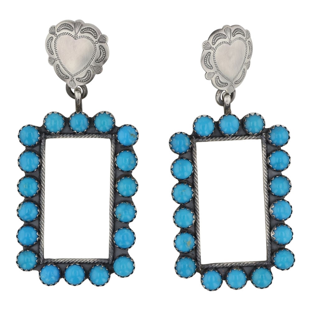 Paul Livingston Navajo Kingman Turquoise Earrings: Sterling Silver | Genuine Kingman Turquoise | Paul Livingston Navajo Kingman Turquoise Earrings | Navajo Native American Southwest Indian Jewelry | Good (no breaks or damages) | Approximate Weight: 18