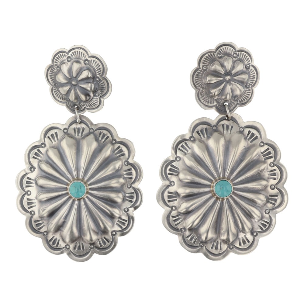 Arnold Blackgoat Navajo Turquoise Concho Stamp Earrings (1 of 2)