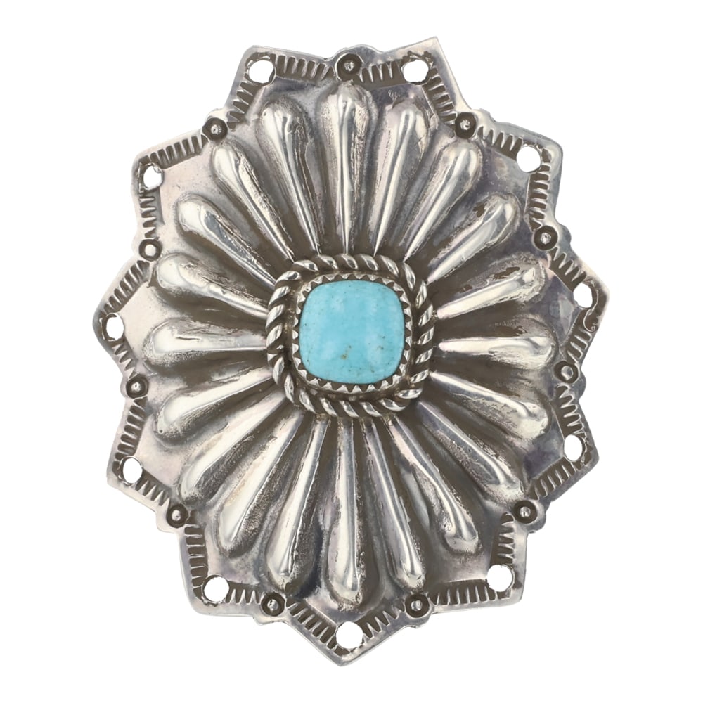 Vintage Navajo Kingman Turquoise Concho Stamp Ring (1 of 3)