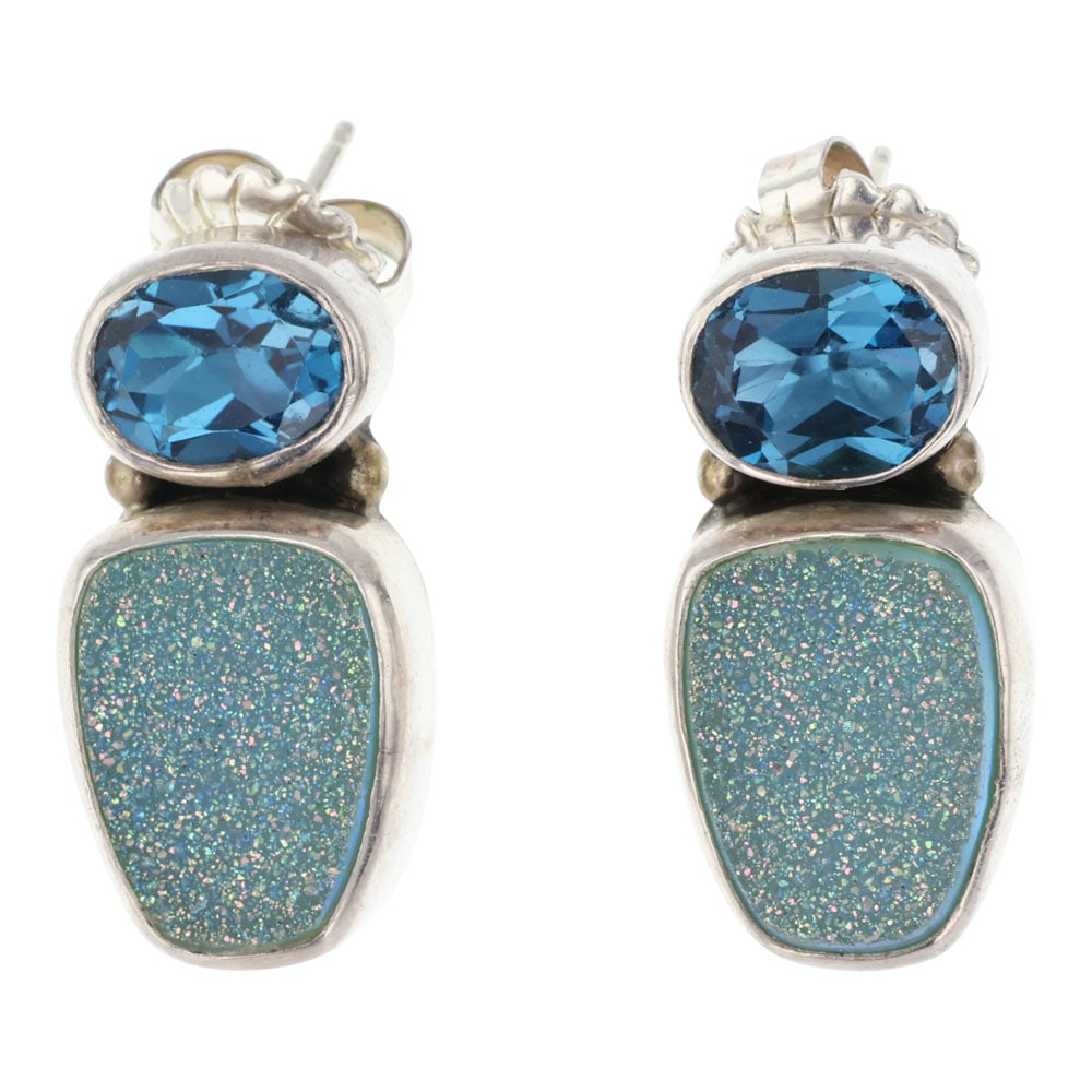 Murphy Platero Navajo Synthetic Topaz & Druzy Quartz Earrings (1 of 2)