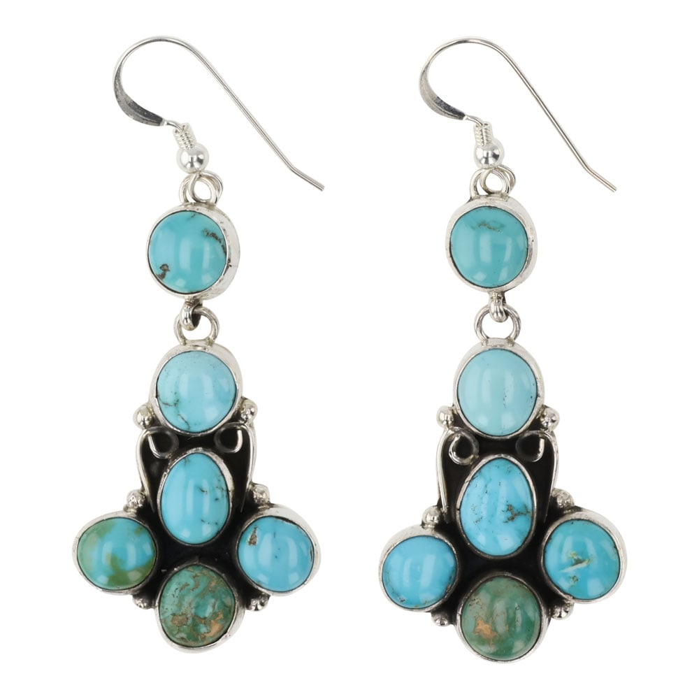 Renell Perry Navajo Nevada Turquoise Earrings: Sterling Silver | Genuine Nevada Turquoise | Renell Perry Navajo Nevada Turquoise Earrings | Navajo Native American Southwest Indian Jewelry | Good (no breaks or damages) | Approximate Weight: 9 Grams