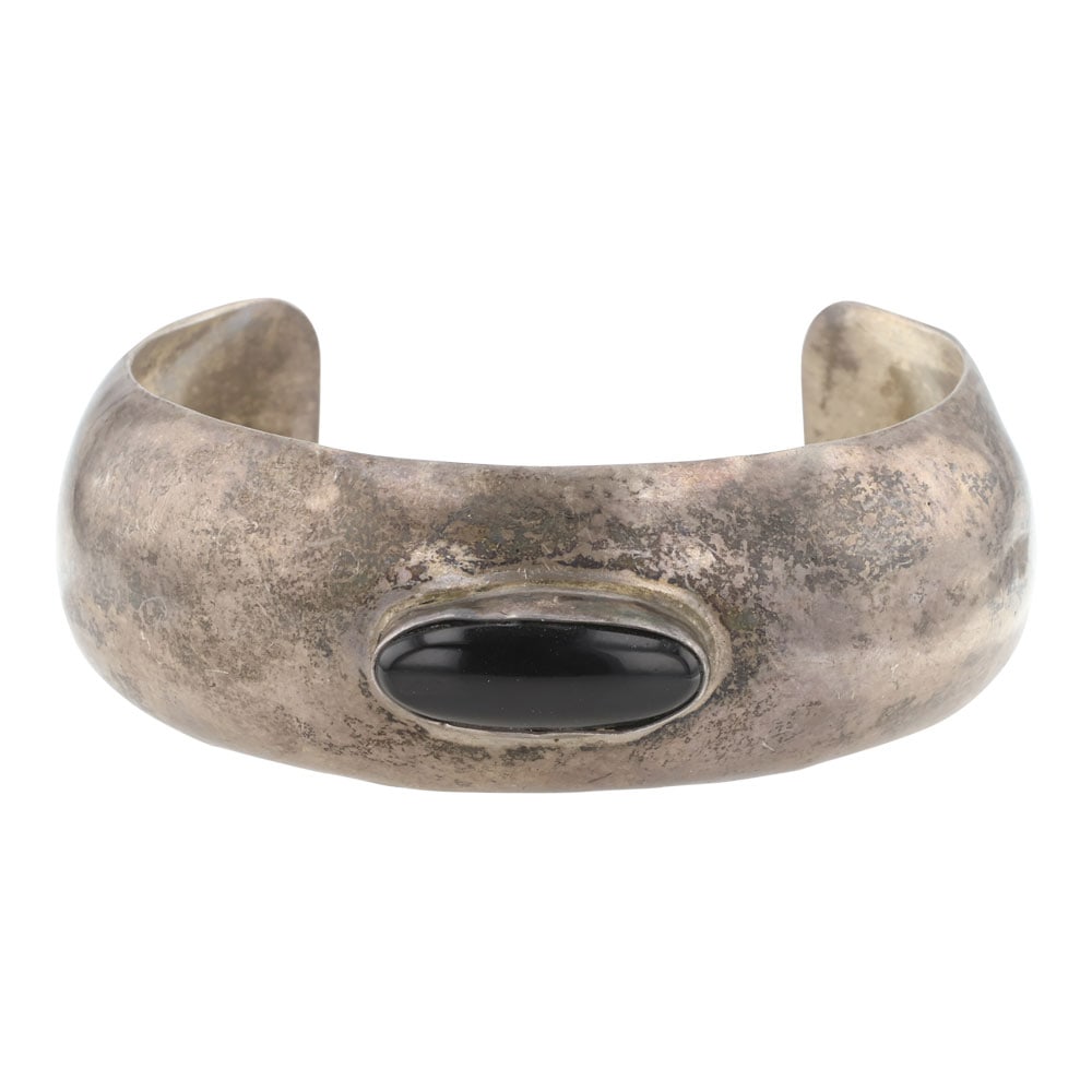 Vintage Navajo Black Onyx Domed Cuff Bracelet (1 of 3)