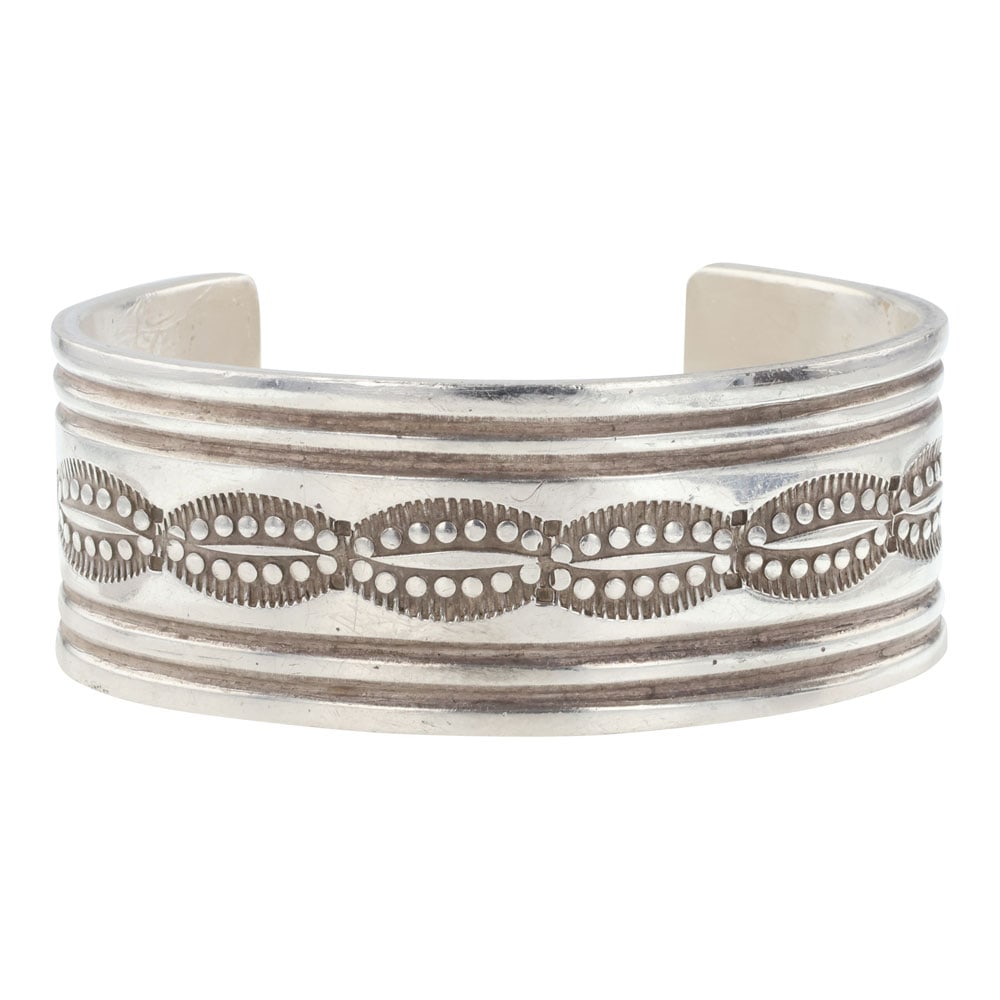 Damian Cotton Navajo Plain Silver Stamp Work Cuff Bracelet (1 of 4)