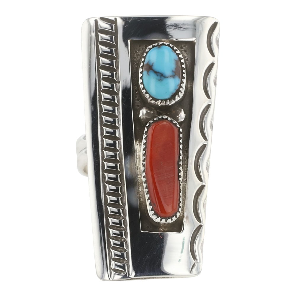 Navajo Turquoise & Coral Adjustable Ring (1 of 3)