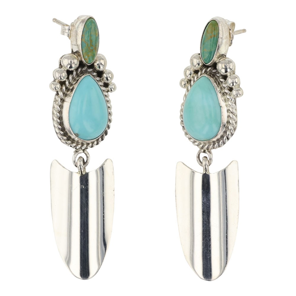 Ella Linkin Navajo Turquoise Earrings: Sterling Silver | Genuine Turquoise | Ella Linkin Navajo Turquoise Earrings | Navajo Native American Southwest Indian Jewelry | Good (no breaks or damages) | Approximate Weight: 12 Grams | Earrings: .
