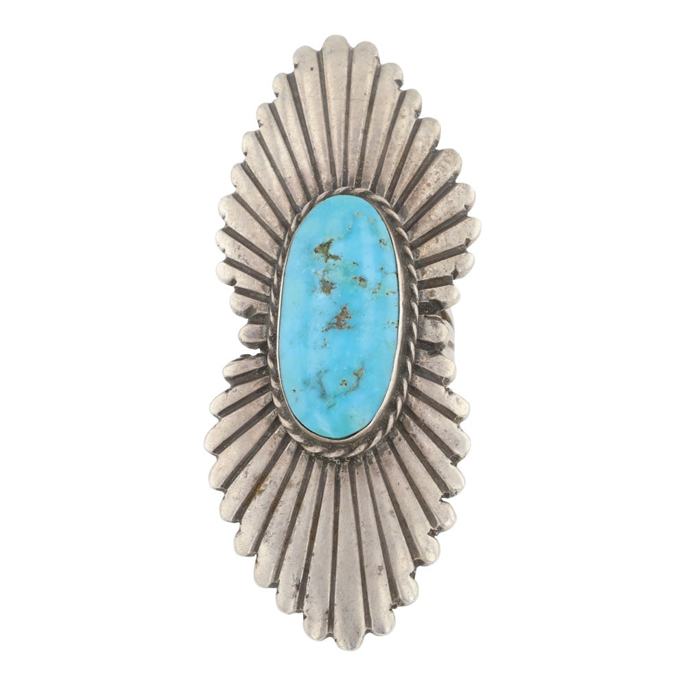 Vintage Navajo Kingman Turquoise Ring: Sterling Silver | Genuine Kingman Turquoise | Vintage Navajo Kingman Turquoise Ring | Navajo Native American Southwest Indian Jewelry | Good (no breaks or damages) | Approximate Weight: 22 Grams | Rin