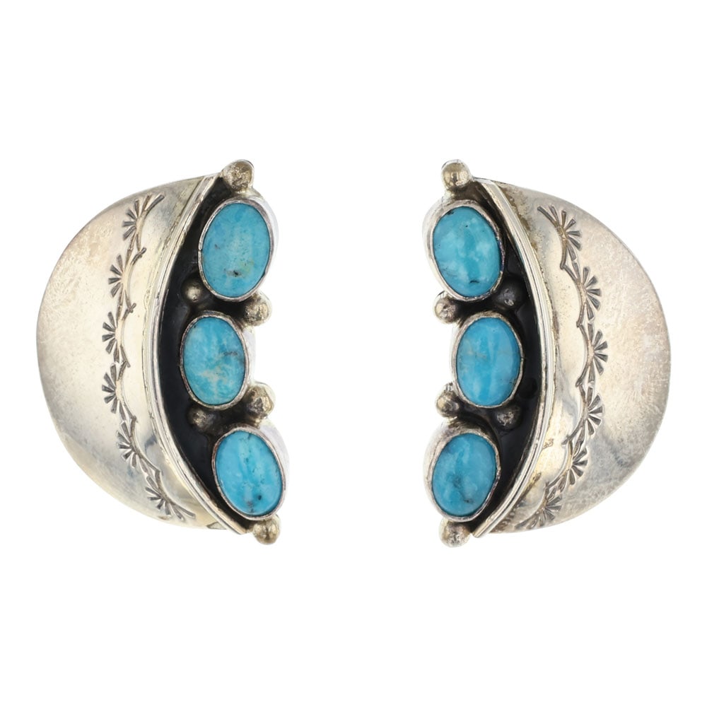 Renell Perry Navajo Kingman Turquoise Earrings: Sterling Silver | Genuine Kingman Turquoise | Renell Perry Navajo Kingman Turquoise Earrings | Navajo Native American Southwest Indian Jewelry | Good (no breaks or damages) | Approximate Weight: 12 Gr