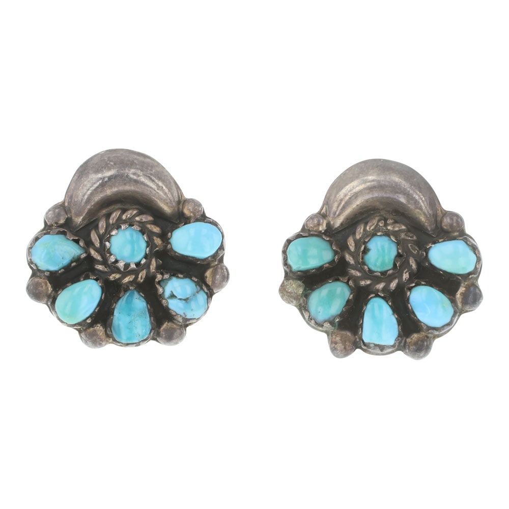 Vintage Navajo Turquoise Earrings: Sterling Silver | Genuine Turquoise | Vintage Navajo Turquoise Earrings | Navajo Native American Southwest Indian Jewelry | Good (no breaks or damages) | Approximate Weight: 5 Grams | Earrings: .75" d