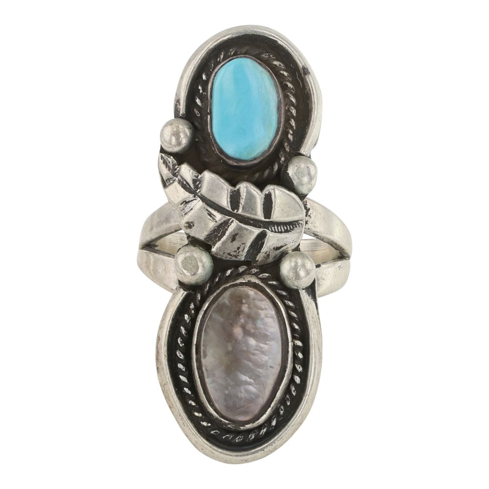 Vintage Navajo Turquoise & Mussel Shell Two Stone Ring (1 of 3)