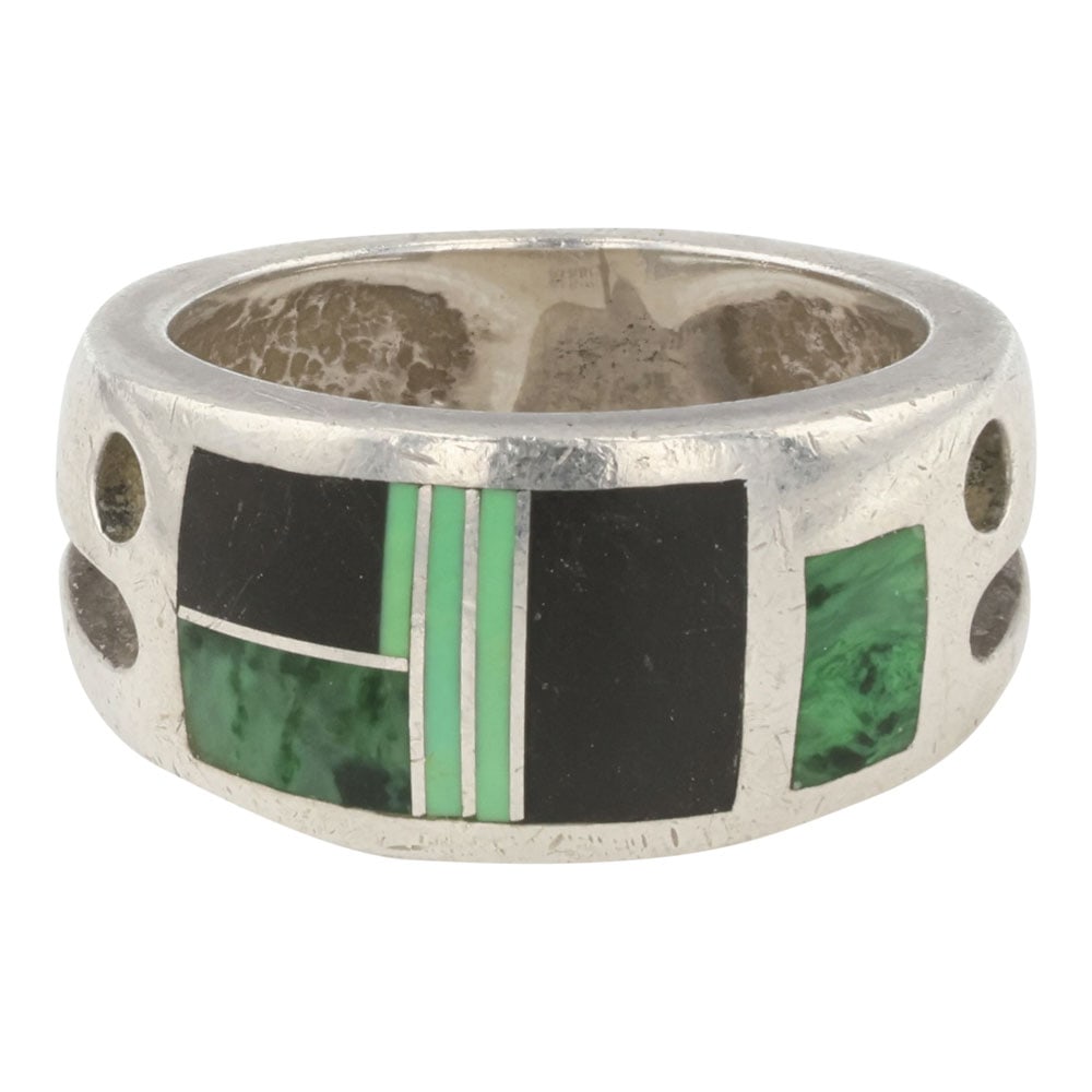 Navajo Southwest Shop Variscite Malachite & Jet Inlay Ring (1 of 3)