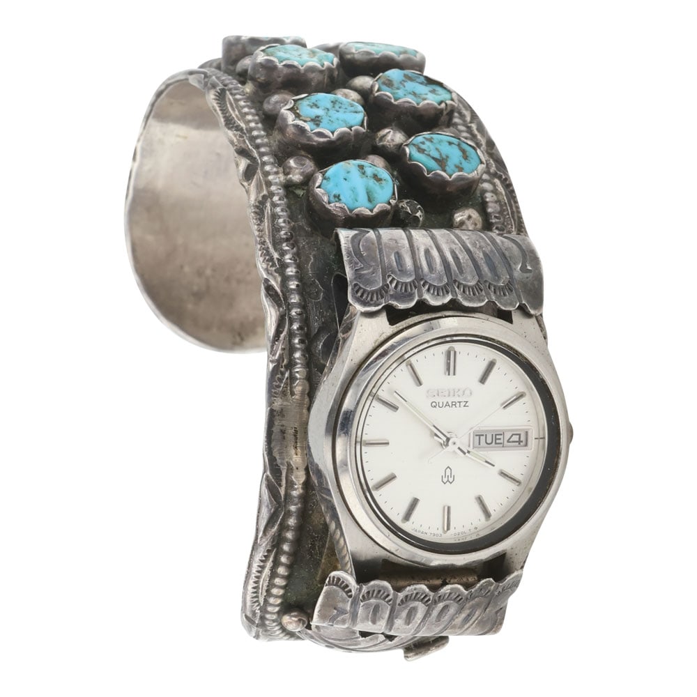 Vintage Navajo Kingman Turquoise Watch Cuff Bracelet (1 of 5)
