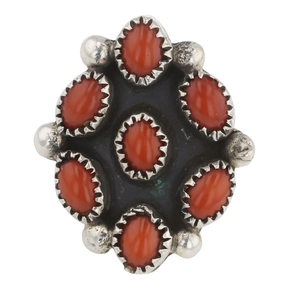 Vintage Navajo Mediterranean Coral Cluster Ring: Sterling Silver | Genuine Mediterranean Coral | Vintage Navajo Mediterranean Coral Cluster Ring | Navajo Native American Southwest Indian Jewelry | Good (no breaks or damages) | Approximate Weight: 6 