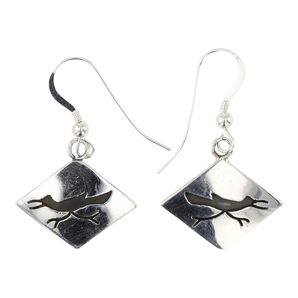 Navajo Plain Silver Roadrunner Earrings: Sterling Silver | | Navajo Plain Silver Roadrunner Earrings | Navajo Native American Southwest Indian Jewelry | Good (no breaks or damages) | Approximate Weight: 4 Grams | Earrings: 1" x 1.25" (Each) 