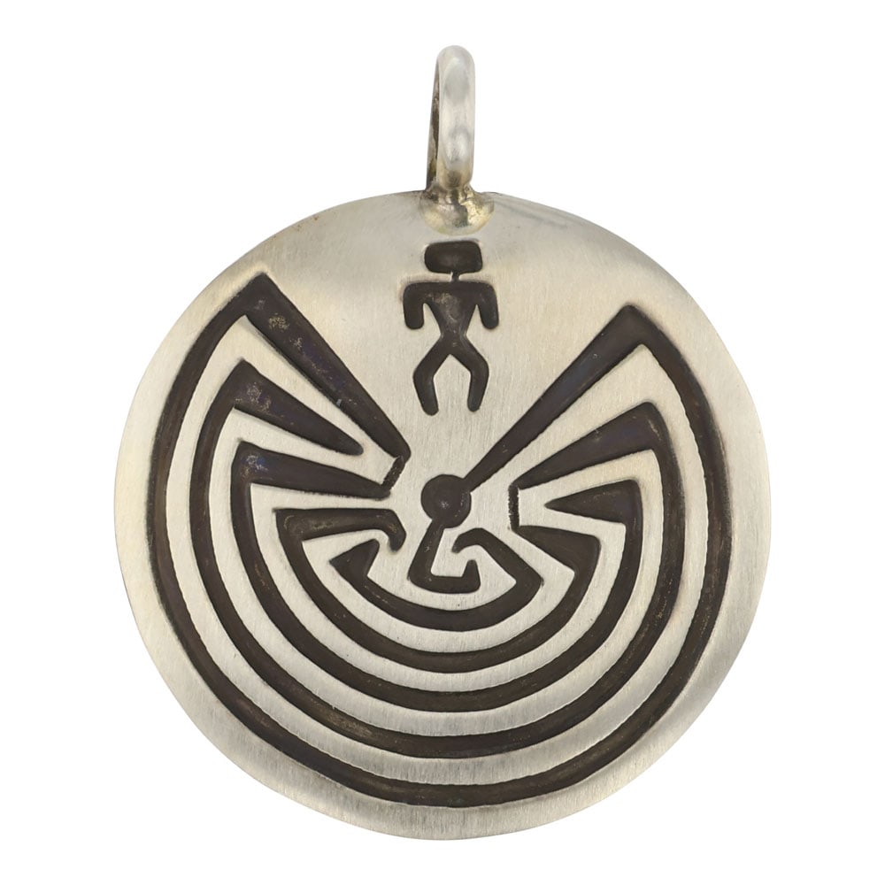 Navajo Plain Silver Man in The Maze Pendant: Sterling Silver | | Navajo Plain Silver Man in The Maze Pendant | Navajo Native American Southwest Indian Jewelry | Good (no breaks or damages) | Approximate Weight: 2 Grams | Pendant: 1" x 1.25" Sign