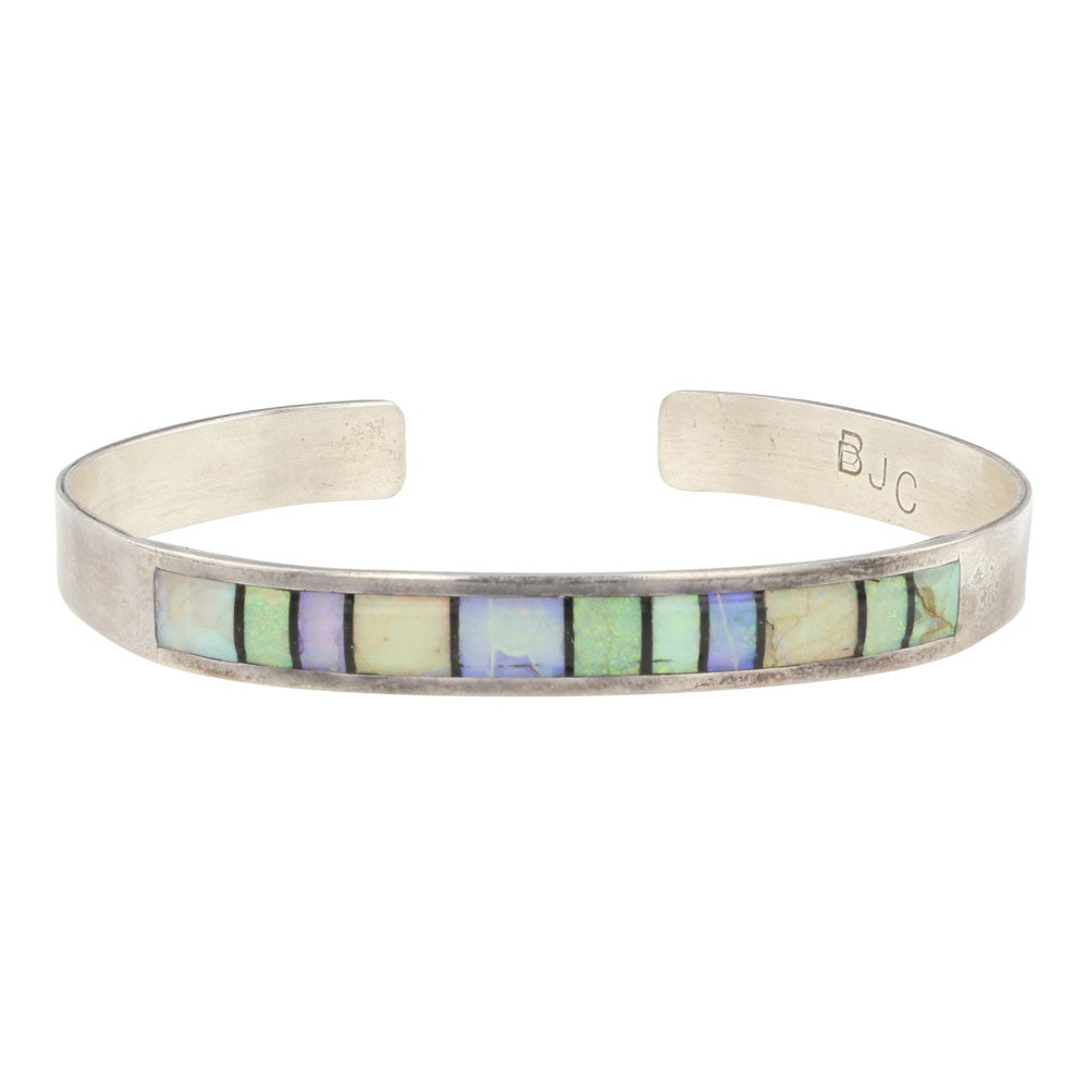 Navajo Synthetic Opal Inlay Cuff Bracelet (1 of 3)