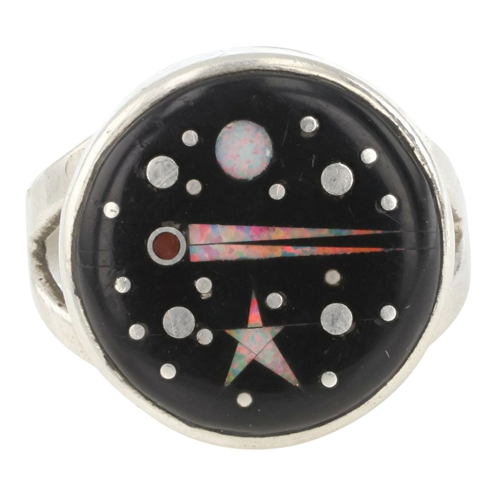 Mathew Jack Navajo Jet Black Coral & Opal Micro Inlay Galaxy Ring (1 of 3)