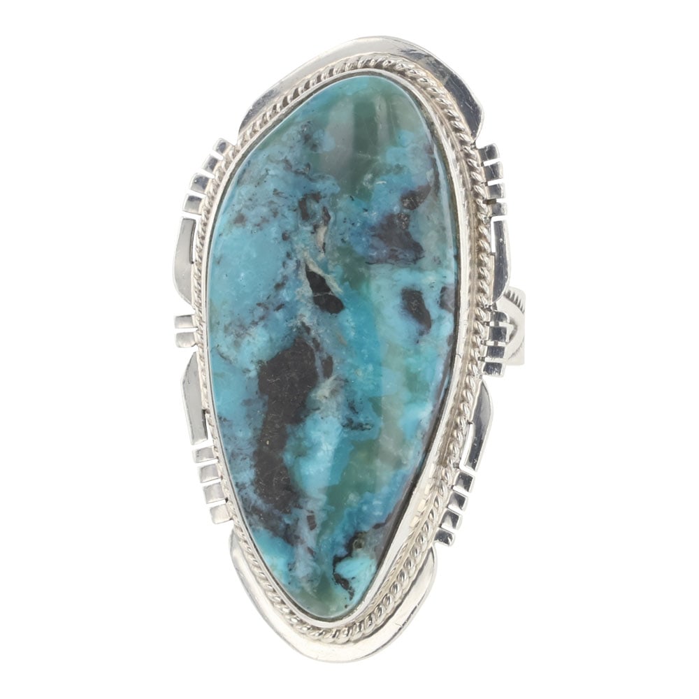 Navajo Nacozari Turquoise Ring: Sterling Silver | Genuine Nacozari Turquoise | Navajo Nacozari Turquoise Ring | Navajo Native American Southwest Indian Jewelry | Good (no breaks or damages) | Approximate Weight: 15 Grams | Ring: 8 s