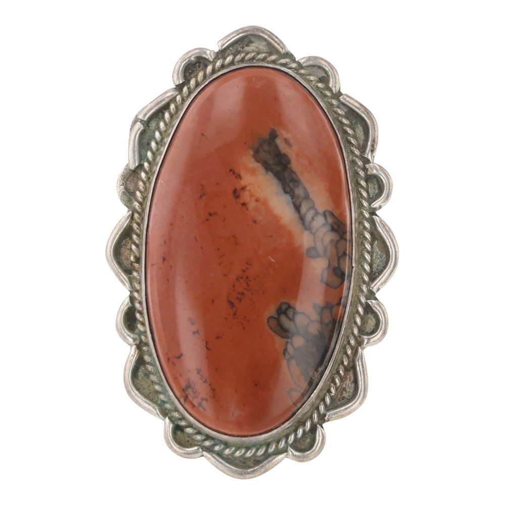 Vintage Navajo Jasper Ring: Sterling Silver | Genuine Jasper | Vintage Navajo Jasper Ring | Navajo Native American Southwest Indian Jewelry | Good (no breaks or damages) | Approximate Weight: 12 Grams | Ring: 7.25 size, 1.5" fac