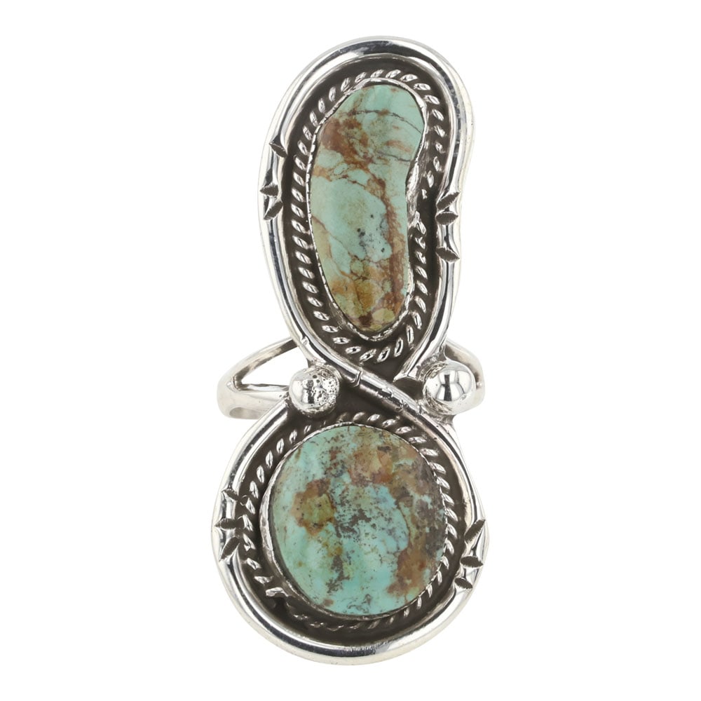 Navajo Nevada Turquoise Two Stone Ring: Sterling Silver | Genuine Turquoise | Navajo Nevada Turquoise Two Stone Ring | Navajo Native American Southwest Indian Jewelry | Good (no breaks or damages) | Approximate Weight: 8 Grams | Ring: 6.5 s