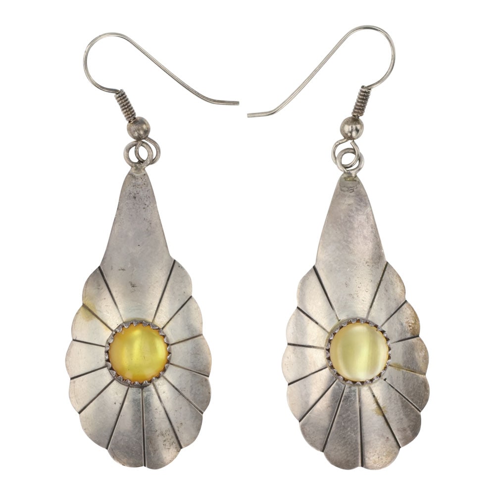 Belinda Woody Mussel Shell Earrings: Sterling Silver | Genuine Mussel Shell | Belinda Woody Mussel Shell Earrings | Navajo Native American Southwest Indian Jewelry | Good (no breaks or damages) | Approximate Weight: 6 Grams | Earrings: .