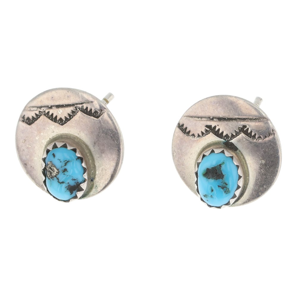 Navajo Turquoise Earrings: Sterling Silver | Genuine Turquoise | Navajo Turquoise Earrings | Navajo Native American Southwest Indian Jewelry | Good (no breaks or damages) | Approximate Weight: 2 Grams | Earrings: .5" diameter (