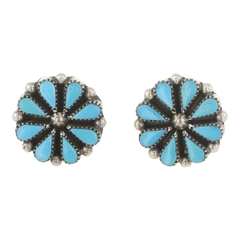 Navajo Cluster Block Earrings: Sterling Silver | Block | Navajo Cluster Block Earrings | Navajo Native American Southwest Indian Jewelry | Good (no breaks or damages) | Approximate Weight: 3 Grams | Earrings: .5" diameter (Each) |