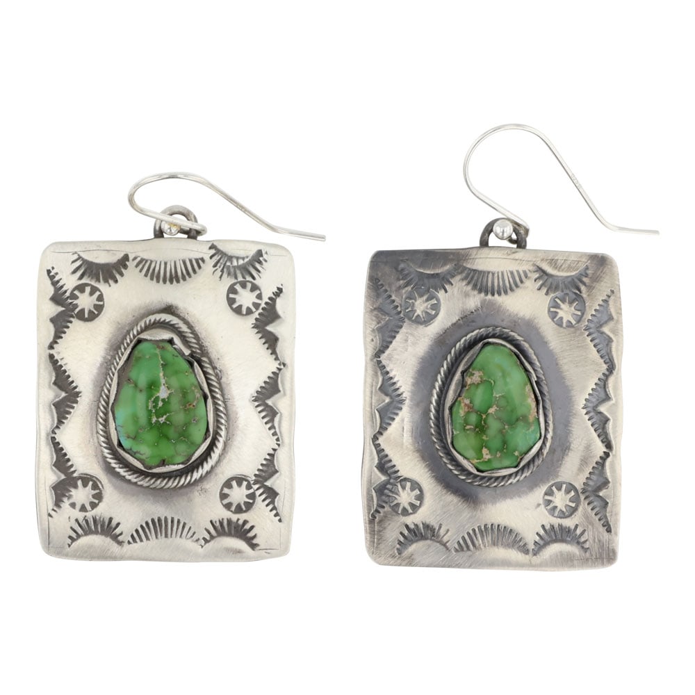 Gilbert Tom Navajo Sonoran Gold Turquoise Earrings: Sterling Silver | Genuine Sonoran Gold Turquoise | Gilbert Tom Navajo Sonoran Gold Turquoise Earrings | Navajo Native American Southwest Indian Jewelry | Good (no breaks or damages) | Approximate Weig