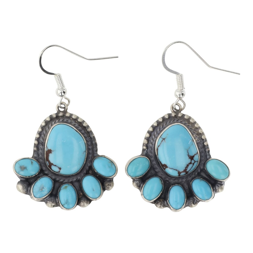 Joe Tso Navajo Turquoise Earrings: Sterling Silver | Genuine Turquoise | Joe Tso Navajo Turquoise Earrings | Navajo Native American Southwest Indian Jewelry | Good (no breaks or damages) | Approximate Weight: 12 Grams | Earrings: 1" x 