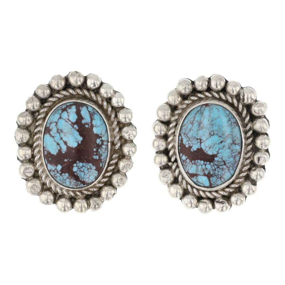 Virginia Henio Navajo Turquoise Earrings: Sterling Silver | Genuine Turquoise | Virginia Henio Navajo Turquoise Earrings | Navajo Native American Southwest Indian Jewelry | Good (no breaks or damages) | Approximate Weight: 30 Grams | Earrings