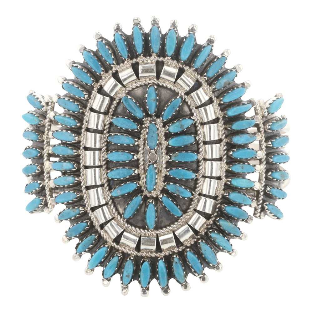 Nathania & Rosemary Nez Navajo Kingman Turquoise Cluster Cuff Bracelet (1 of 3)