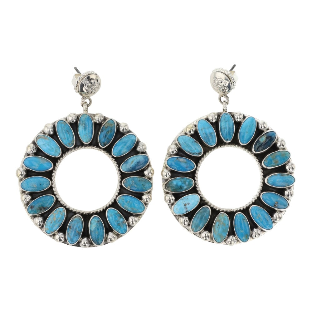 Ella Linkin Navajo Kingman Turquoise Earrings: Sterling Silver | Genuine Kingman Turquoise | Ella Linkin Navajo Kingman Turquoise Earrings | Navajo Native American Southwest Indian Jewelry | Good (no breaks or damages) | Approximate Weight: 35 Gra