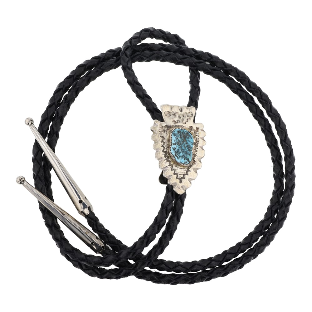 Vintage Navajo Kingman Turquoise Arrow Head Bolo Tie (1 of 3)
