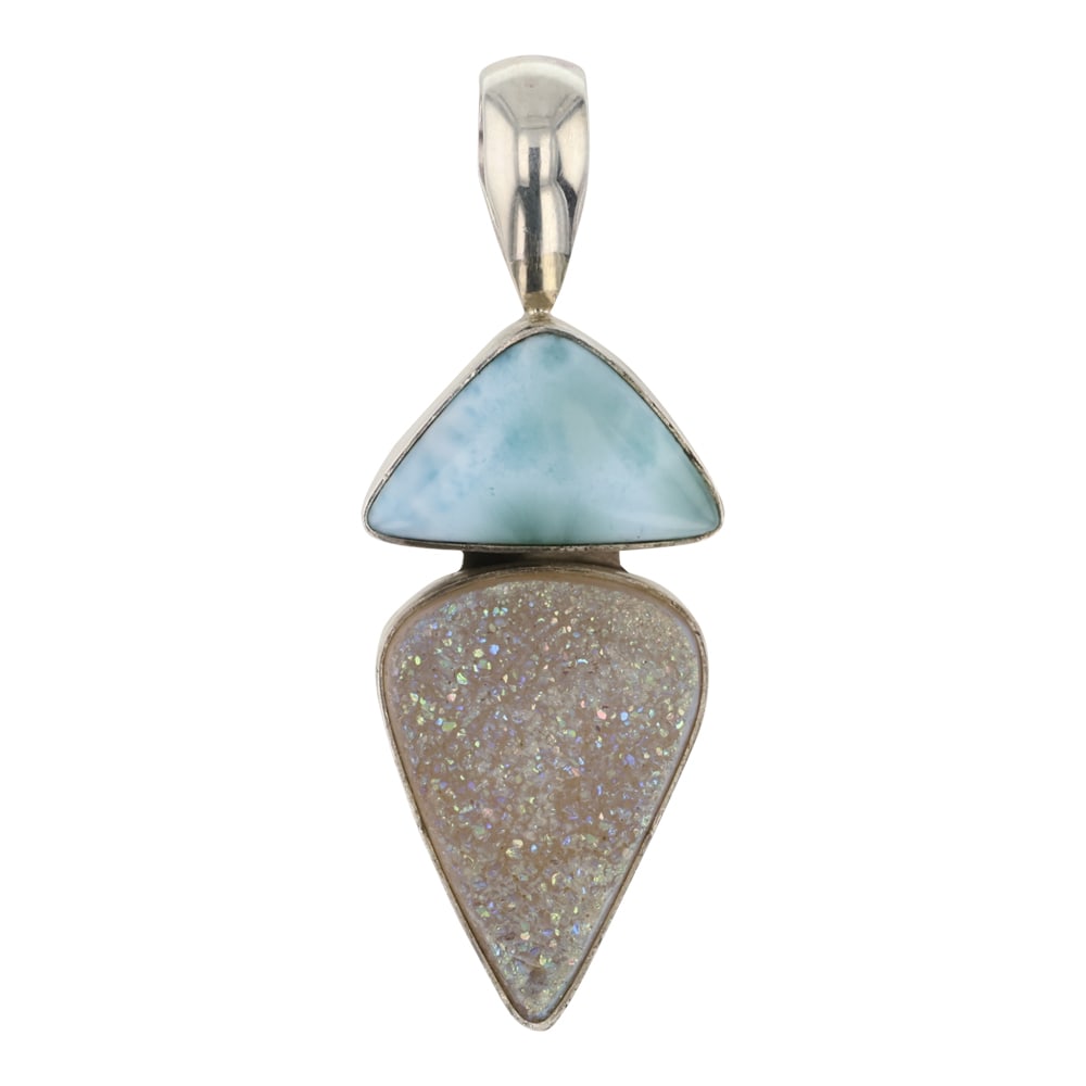 Raymond Bennett Navajo Larimar & Druzy Quartz Pendant (1 of 2)