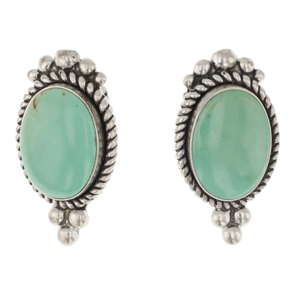 Navajo Compitos Turquoise Clip-on Earrings: Sterling Silver | Genuine Compitos Turquoise | Navajo Compitos Turquoise Clip-on Earrings | Navajo Native American Southwest Indian Jewelry | Good (no breaks or damages) | Approximate Weight: 9 Grams 