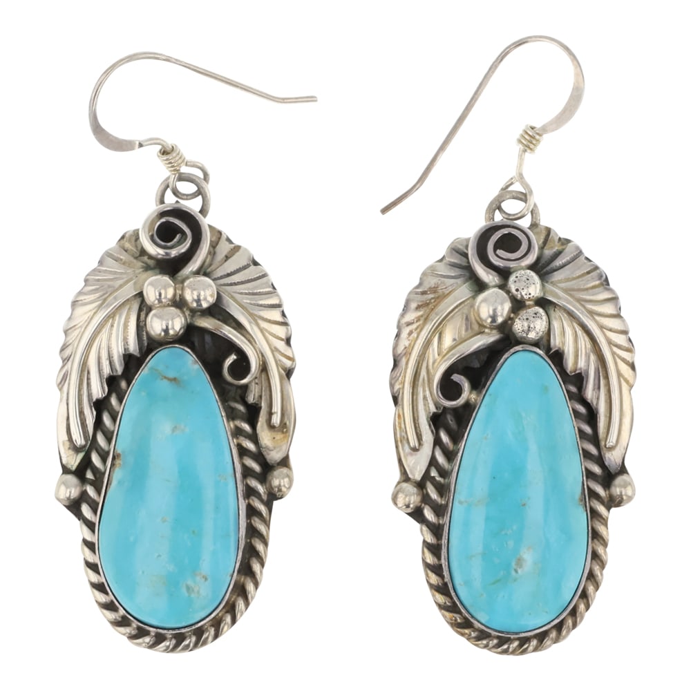 Augustine Largo Navajo Kingman Turquoise Leaf work Earrings (1 of 2)