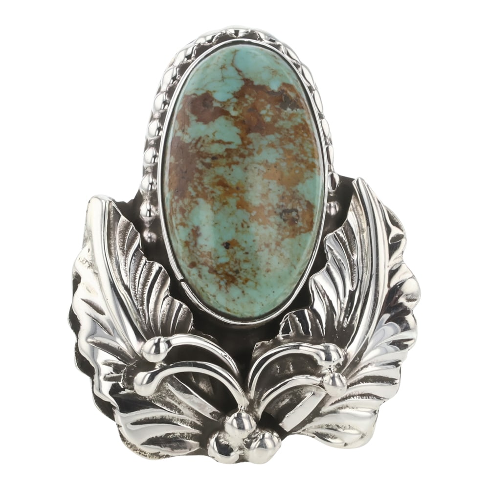 Navajo Nevada Turquoise Adjustable Leaf work Ring (1 of 3)