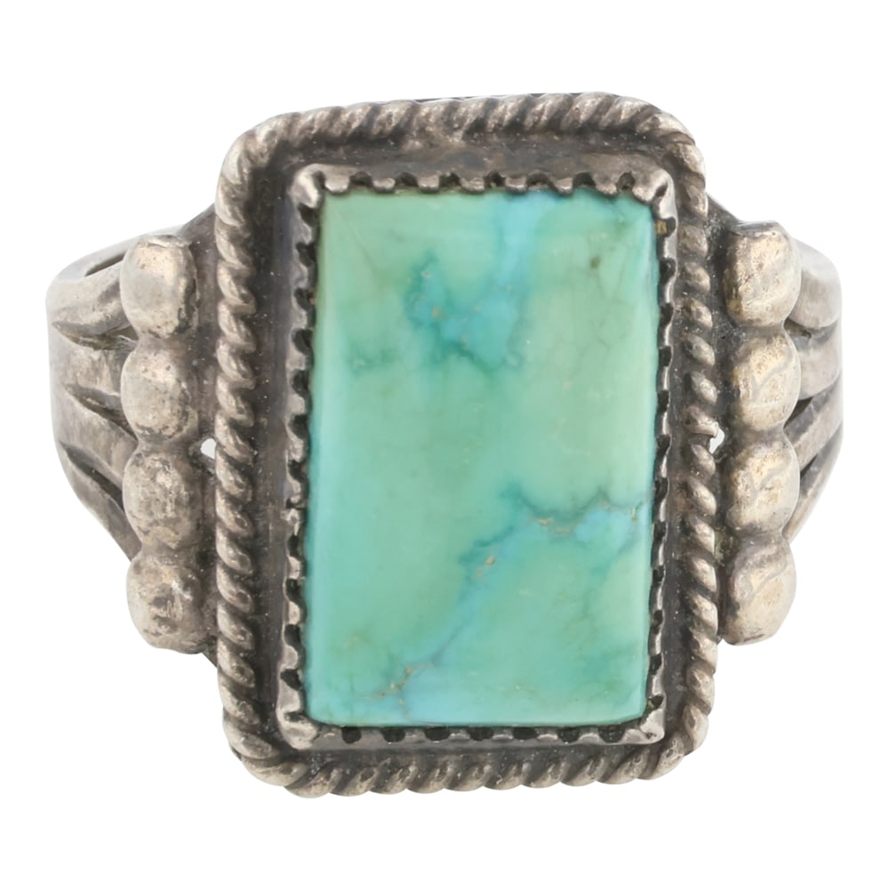 Vintage Navajo Kingman Turquoise Rectangle Ring (1 of 3)