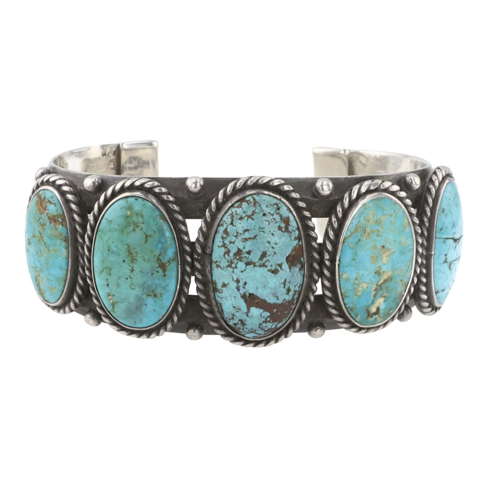 Vintage Navajo Five Turquoise Stones Cuff Bracelet (1 of 3)