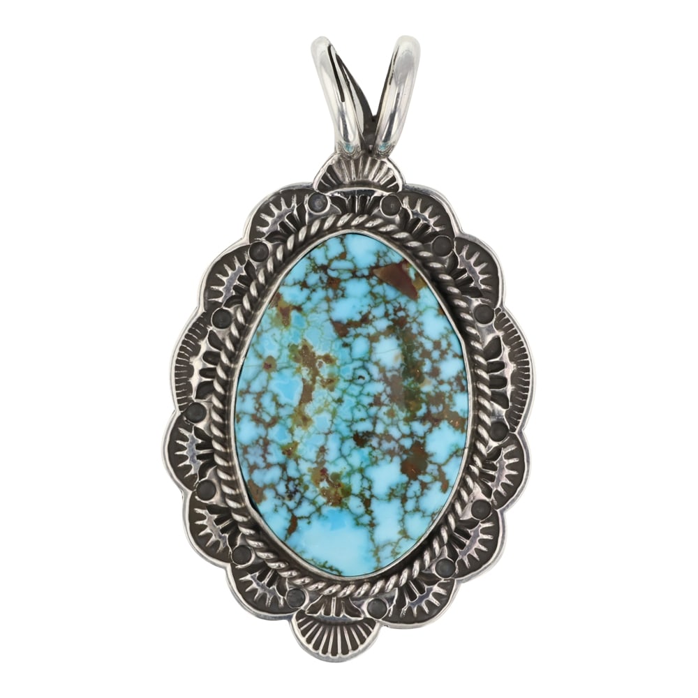 Sunshine Reeves Navajo Turquoise Mountain Turquoise Pendant: Sterling Silver | Genuine Turquoise Mountain Turquoise | Sunshine Reeves Navajo Turquoise Mountain Turquoise Pendant | Navajo Native American Southwest Indian Jewelry | Good (no breaks or damages) | A