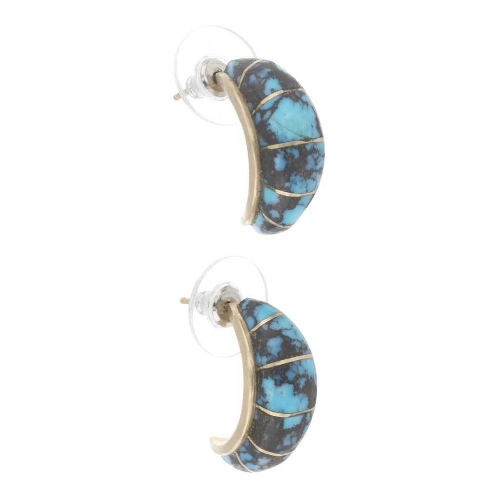 Vintage Navajo 14K Gold Spiderweb Turquoise Inlay Earrings (1 of 3)