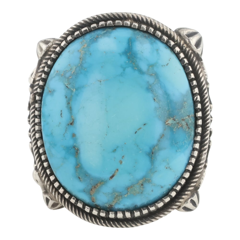 Richard Jim Navajo Blue Gem Turquoise Large Intricate Men's Ring (1 of 5)