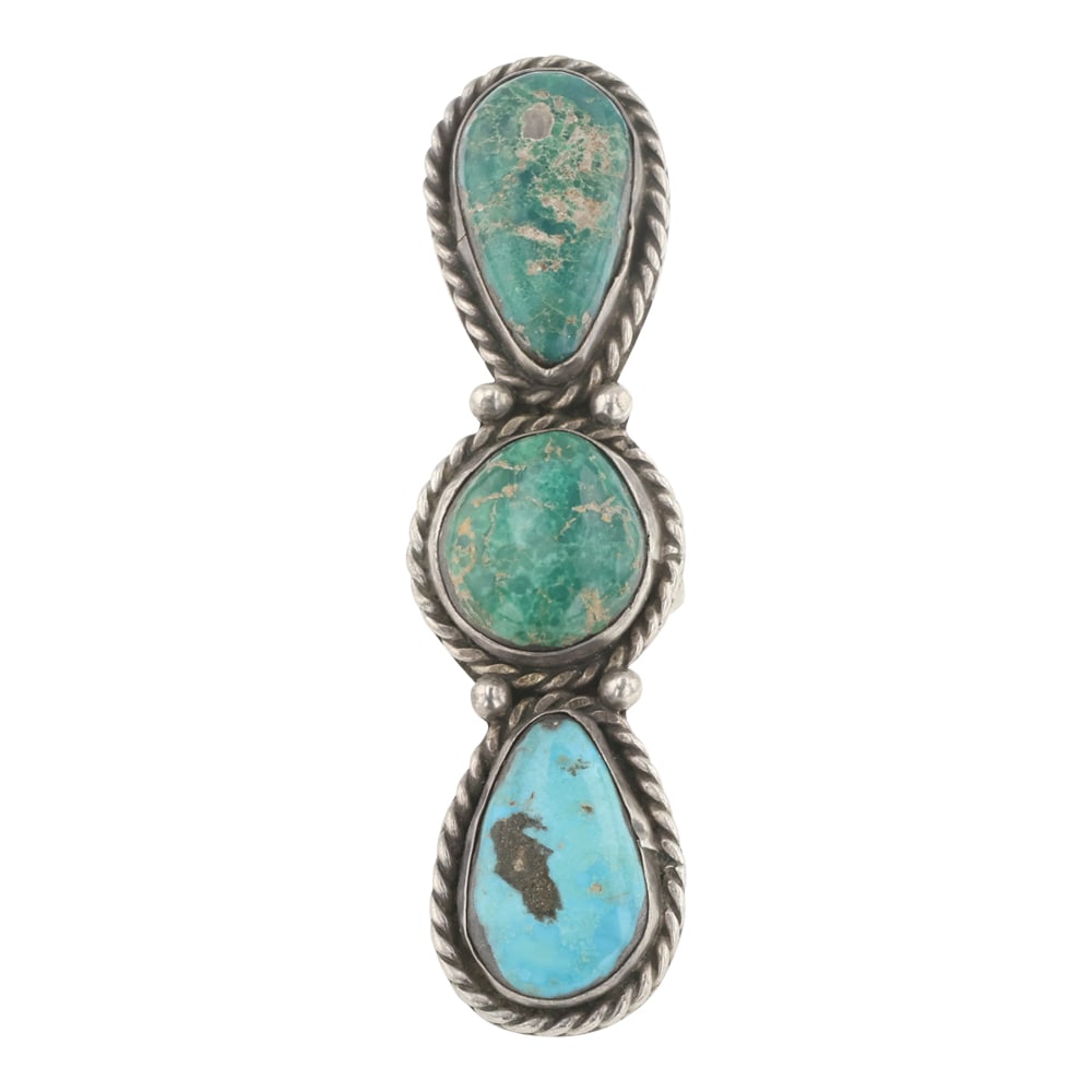 Vintage Navajo Nevada Turquoise Long Three Stone Ring: Sterling Silver | Genuine Nevada Turquoise | Vintage Navajo Nevada Turquoise Long Three Stone Ring | Navajo Native American Southwest Indian Jewelry | Good (no breaks or damages) | Approximate Weight: