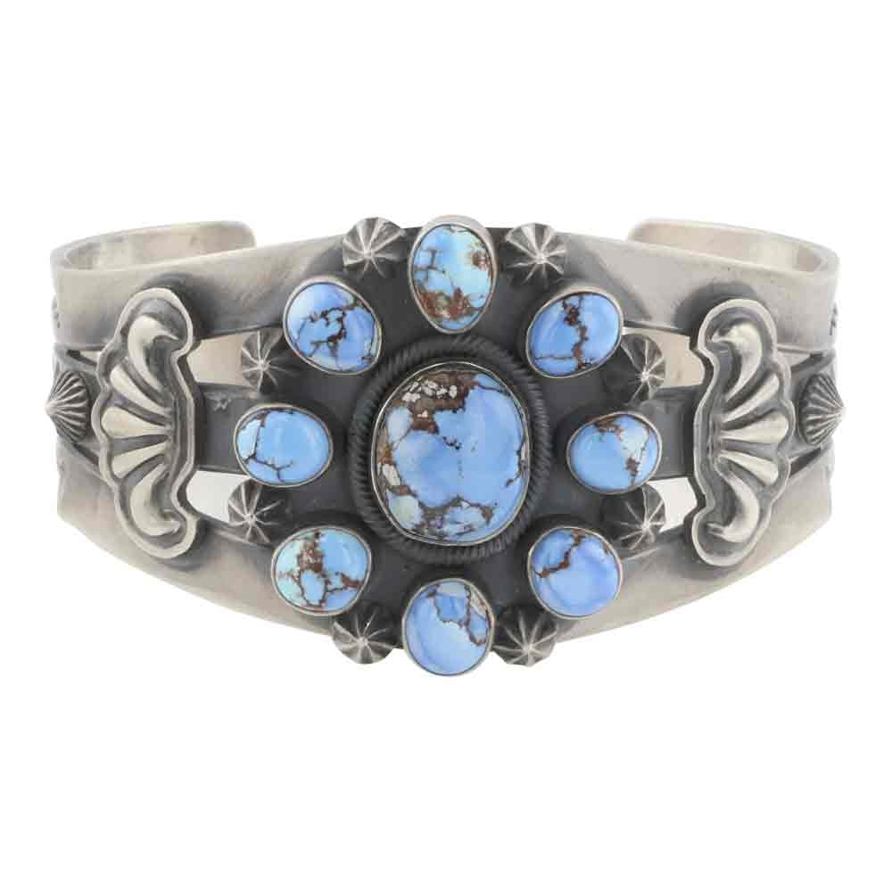 Elgin Tom Navajo Golden Hill Turquoise Stamp Work Bump Out Cluster Cuff Bracelet (1 of 4)