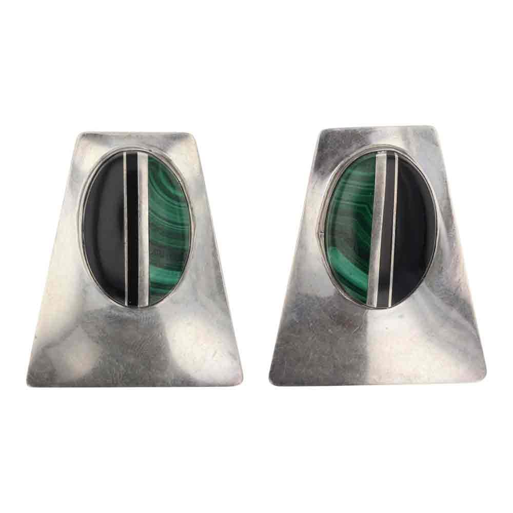 Navajo Malachite & Black Onyx Earrings: Sterling Silver | Genuine Malachite & Black Onyx | Navajo Malachite & Black Onyx Earrings | Navajo Native American Southwest Indian Jewelry | Good (no breaks or damages) | Approximate Weight: 20 Grams