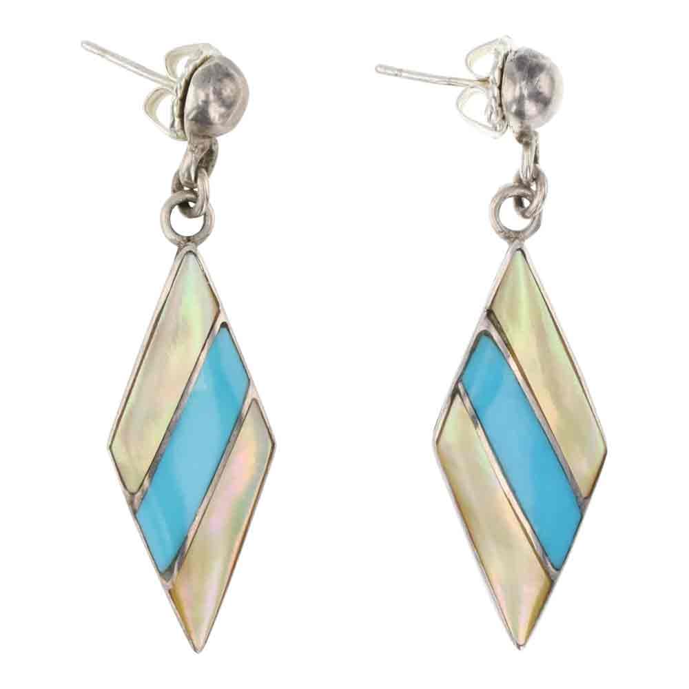 Zuni Turquoise & Mussel Shell Inlay Earrings (1 of 2)