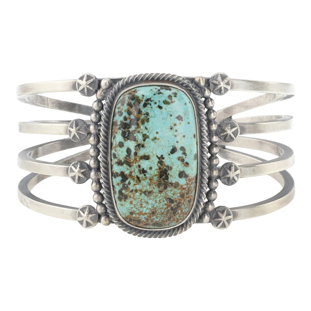 Daniel Benally Navajo Carrico Lake Turquoise Bracelet: Sterling Silver | Genuine Carrico Lake Turquoise | Daniel Benally Navajo Carrico Lake Turquoise Bracelet | Navajo Native American Southwest Indian Jewelry | Good (no breaks or damages) | Approximate W