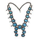 Vintage Navajo Kingman Turquoise Squash Blossom Necklace