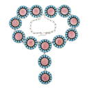 Eula Wylie Navajo Kingman Turquoise & Pink Conch Cluster Large Lariat Necklace